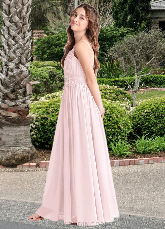 Amelia A-Line Floral Chiffon Floor-Length Junior Bridesmaid Dress Blushing Pink DSP0022851