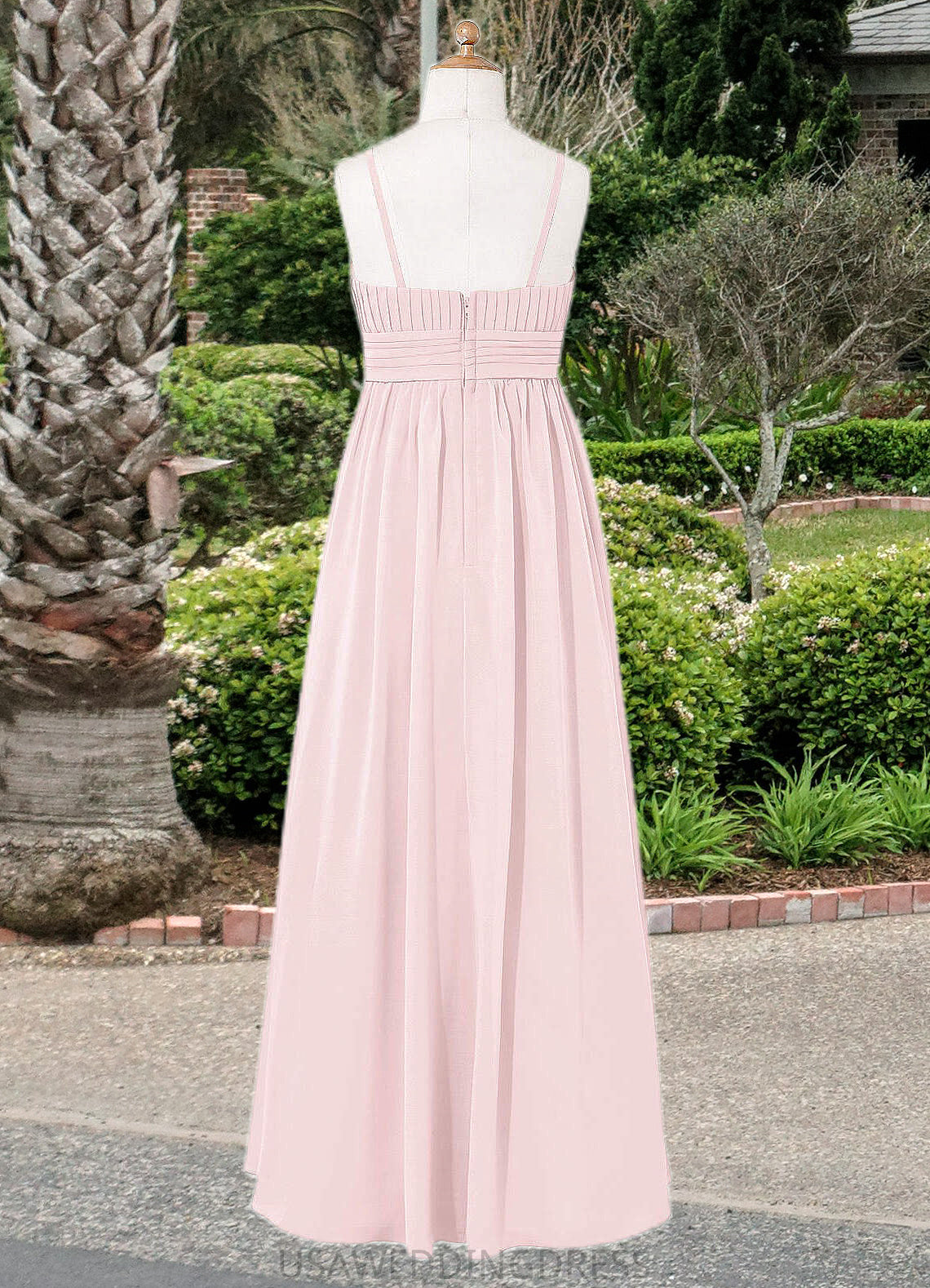 Amelia A-Line Floral Chiffon Floor-Length Junior Bridesmaid Dress Blushing Pink DSP0022851