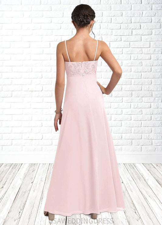 Jaylee A-Line Lace Chiffon Floor-Length Junior Bridesmaid Dress Blushing Pink DSP0022853