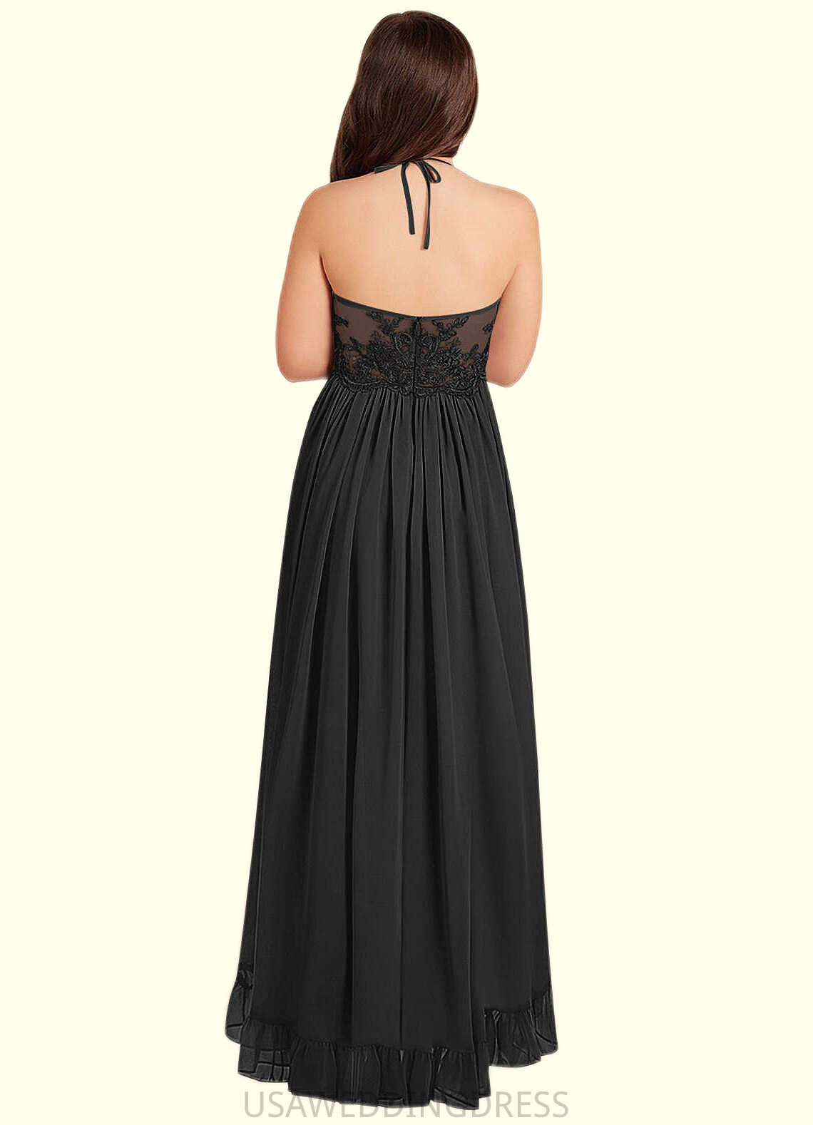 Cassandra A-Line Lace Chiffon Asymmetrical Junior Bridesmaid Dress black DSP0022855