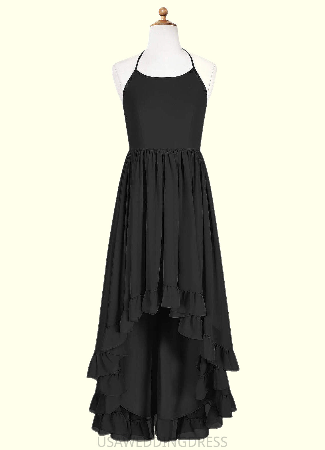 Cassandra A-Line Lace Chiffon Asymmetrical Junior Bridesmaid Dress black DSP0022855