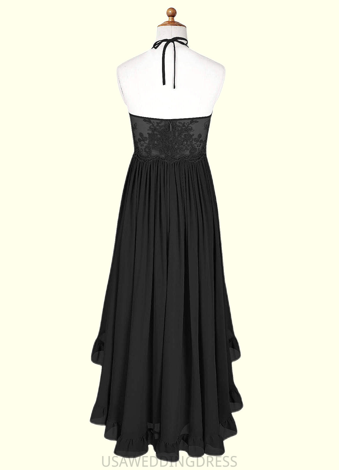Cassandra A-Line Lace Chiffon Asymmetrical Junior Bridesmaid Dress black DSP0022855