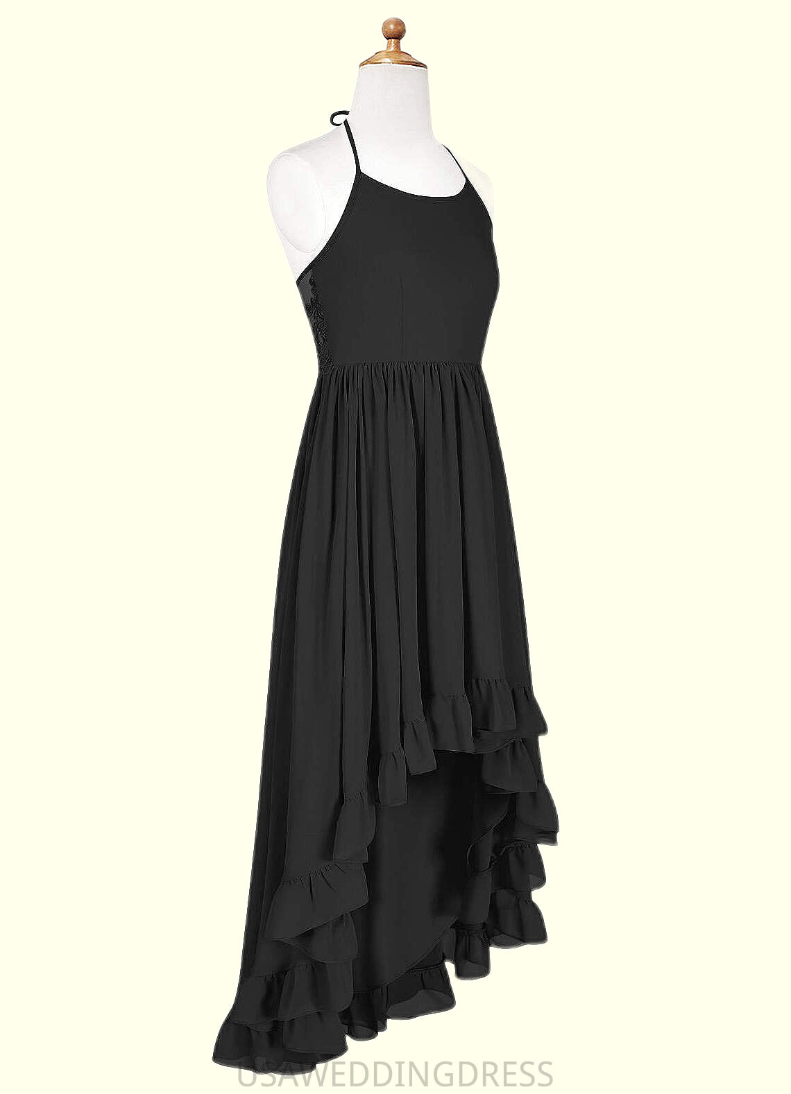 Cassandra A-Line Lace Chiffon Asymmetrical Junior Bridesmaid Dress black DSP0022855