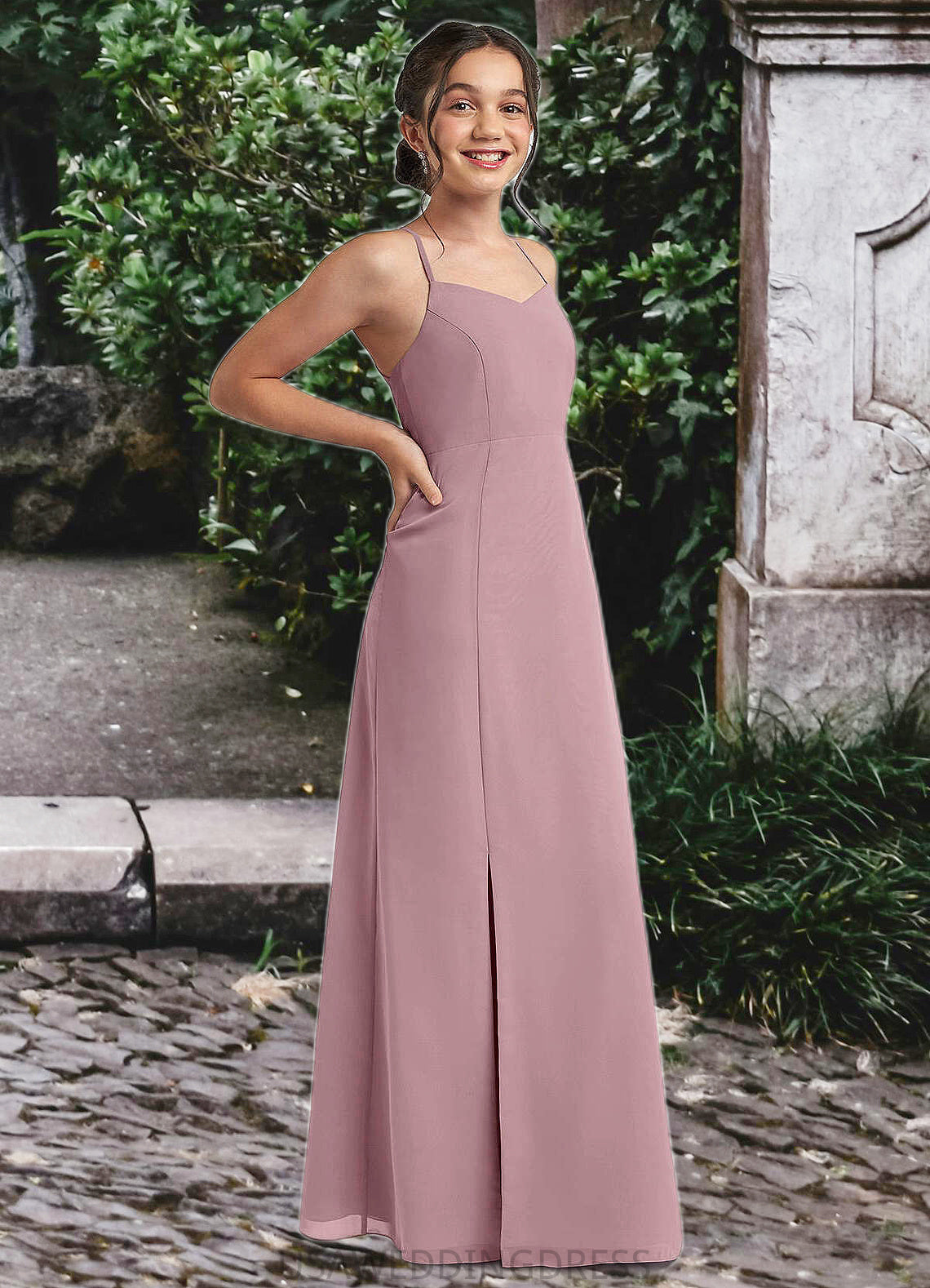 Joselyn A-Line Chiffon Floor-Length Junior Bridesmaid Dress dusty rose DSP0022856