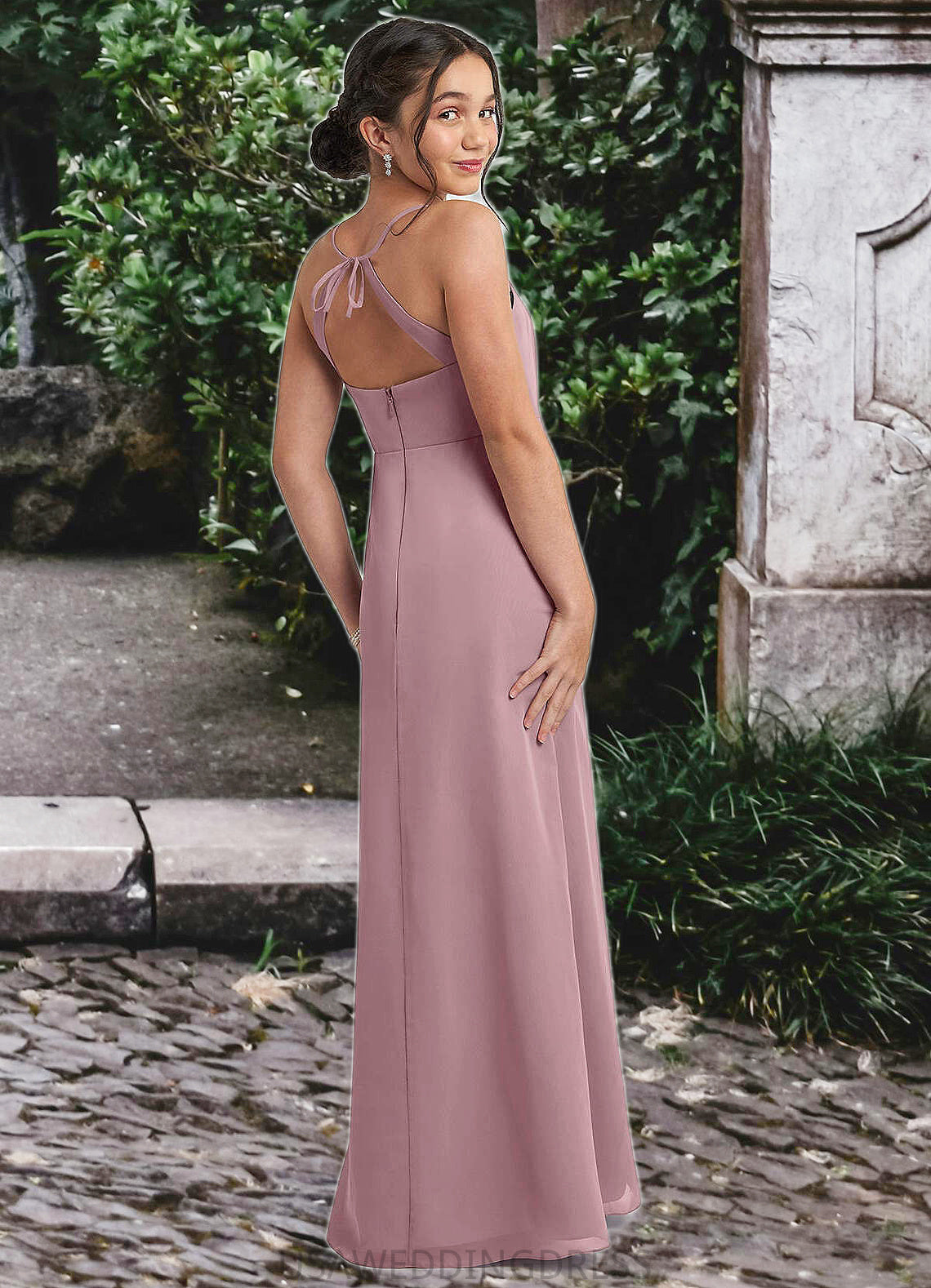 Joselyn A-Line Chiffon Floor-Length Junior Bridesmaid Dress dusty rose DSP0022856