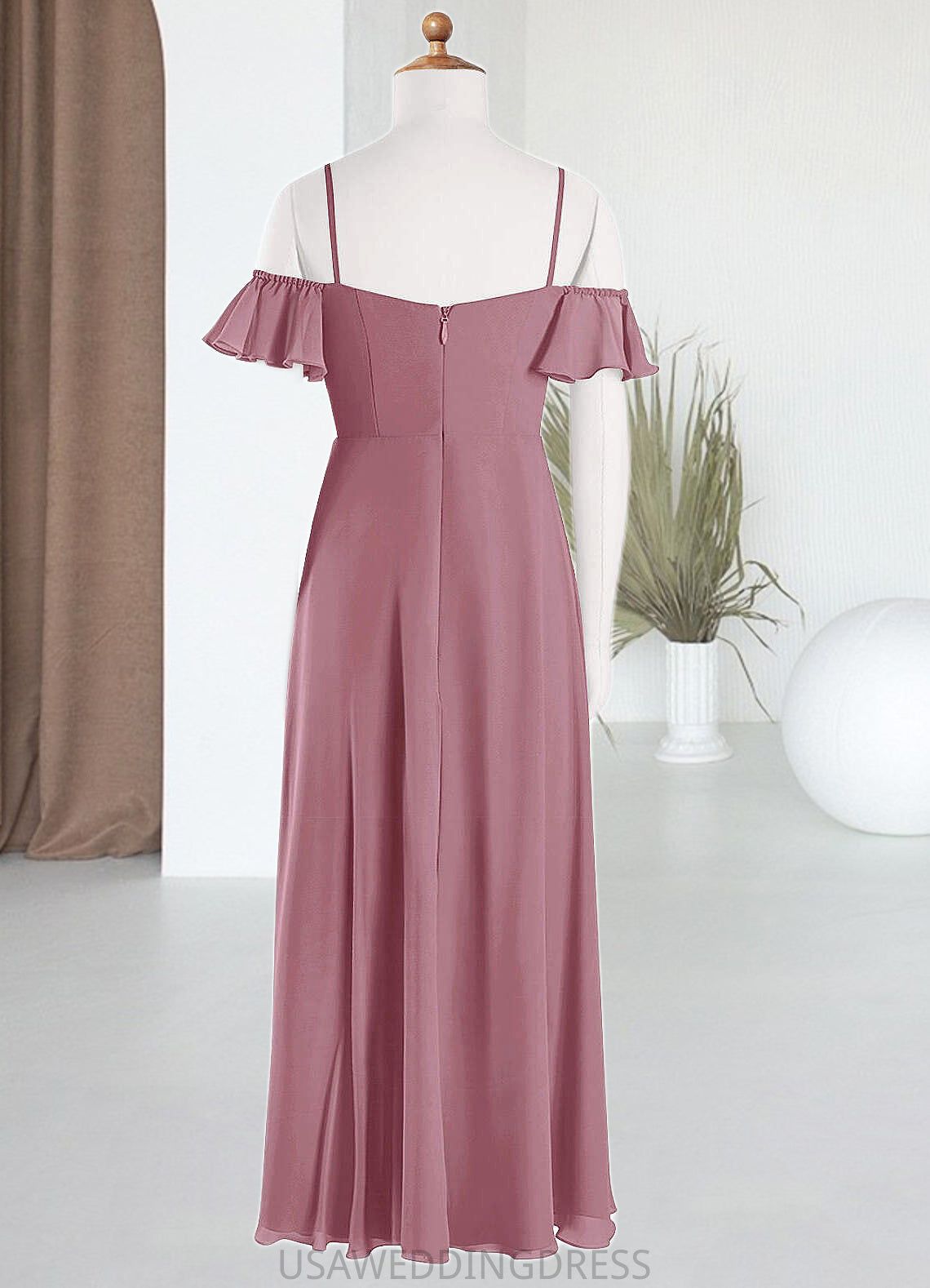 Kara A-Line Off the Shoulder Chiffon Floor-Length Junior Bridesmaid Dress Vintage Mauve DSP0022859