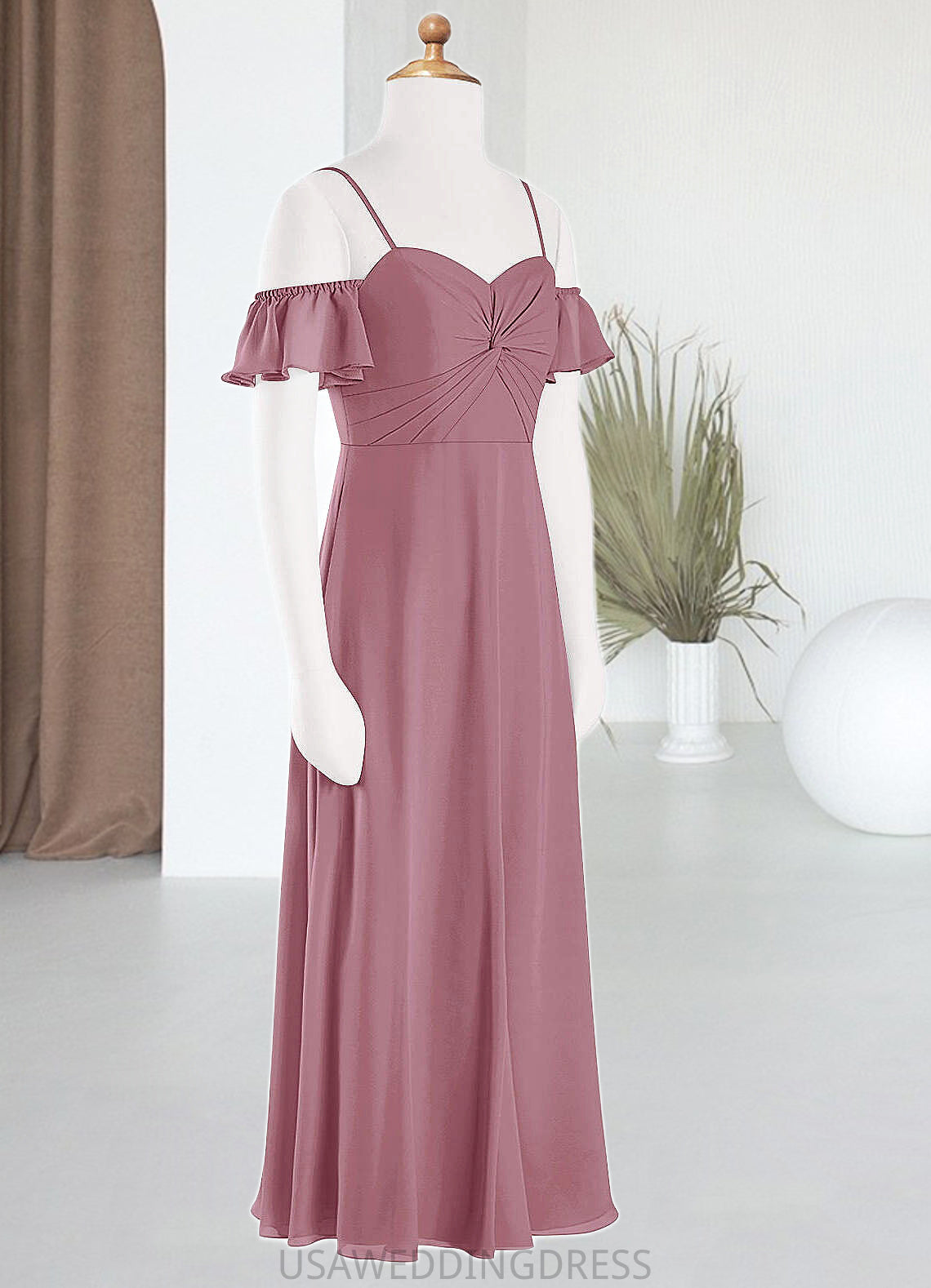 Kara A-Line Off the Shoulder Chiffon Floor-Length Junior Bridesmaid Dress Vintage Mauve DSP0022859