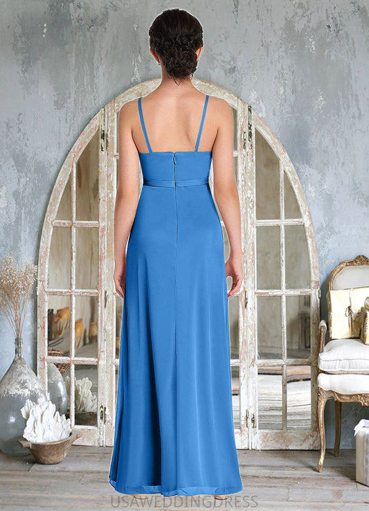 Lola Pleated Mesh Floor-Length Junior Bridesmaid Dress Blue Jay DSP0022861