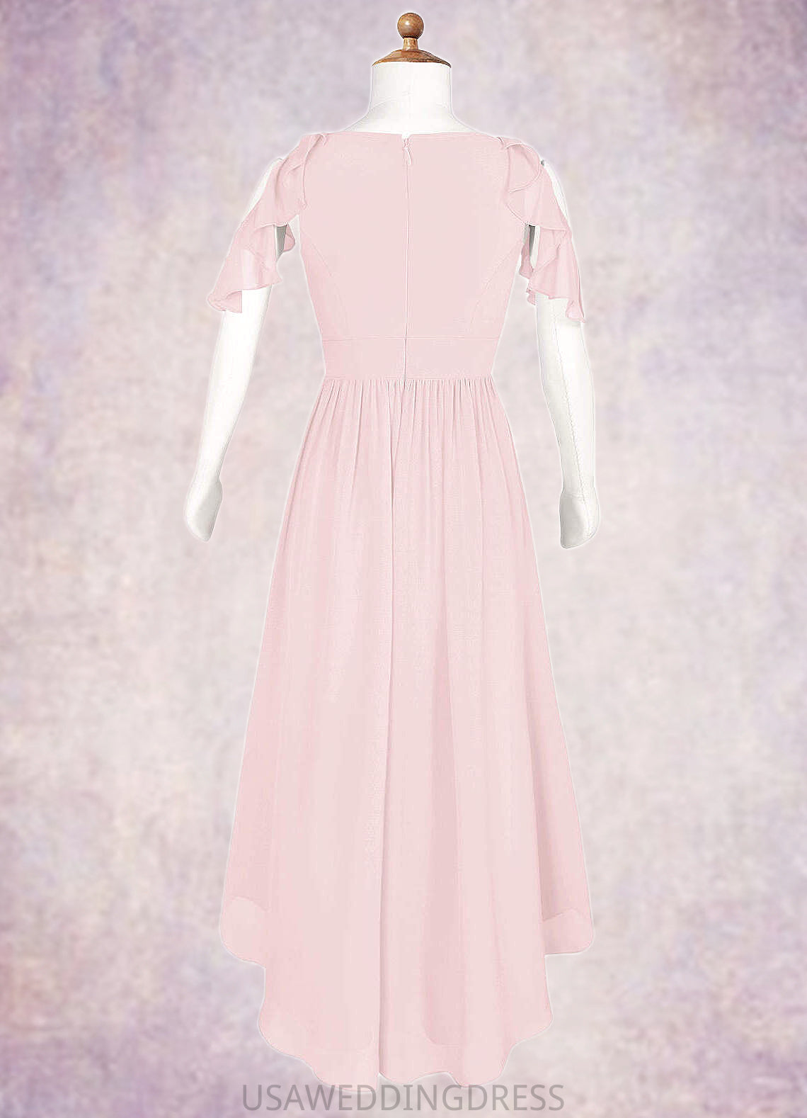 Melina A-Line Ruched Chiffon Asymmetrical Junior Bridesmaid Dress Blushing Pink DSP0022862