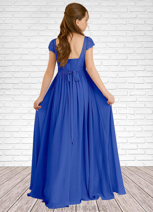 Salma A-Line Pleated Chiffon Floor-Length Junior Bridesmaid Dress Royal Blue DSP0022863