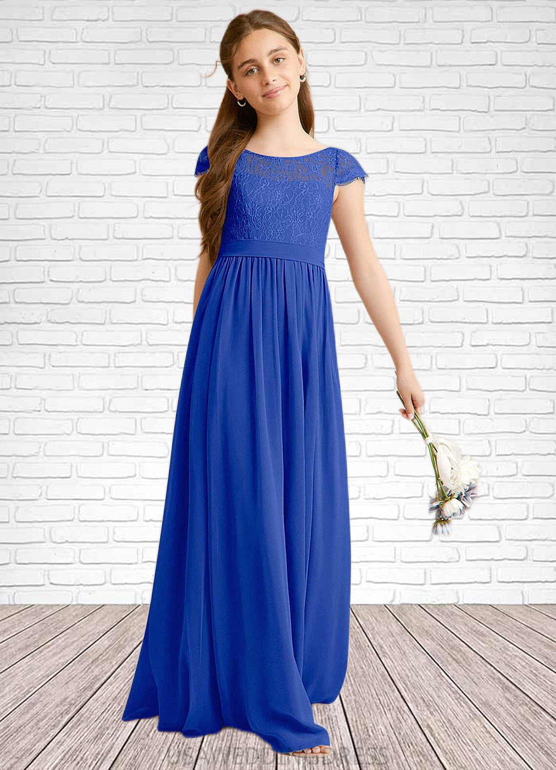 Salma A-Line Pleated Chiffon Floor-Length Junior Bridesmaid Dress Royal Blue DSP0022863