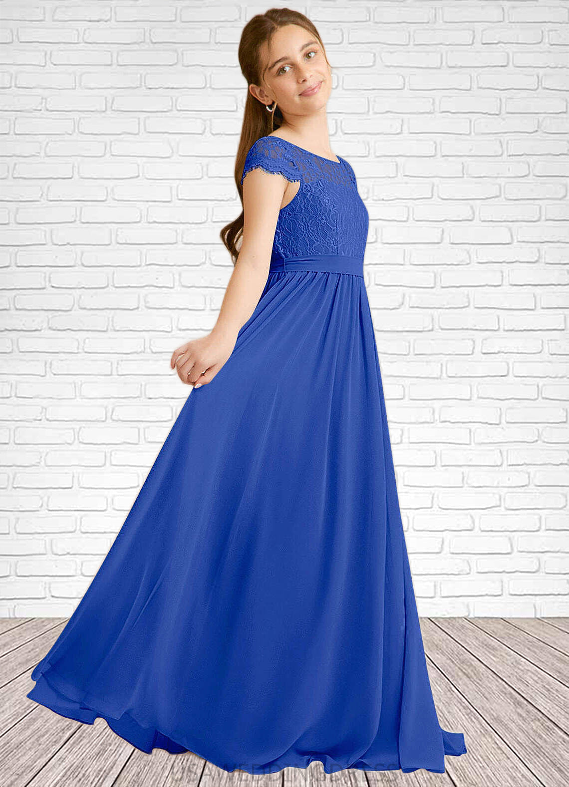 Salma A-Line Pleated Chiffon Floor-Length Junior Bridesmaid Dress Royal Blue DSP0022863