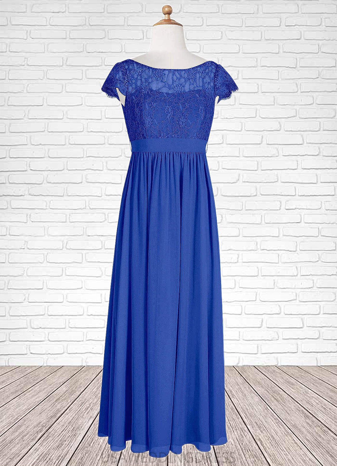Salma A-Line Pleated Chiffon Floor-Length Junior Bridesmaid Dress Royal Blue DSP0022863