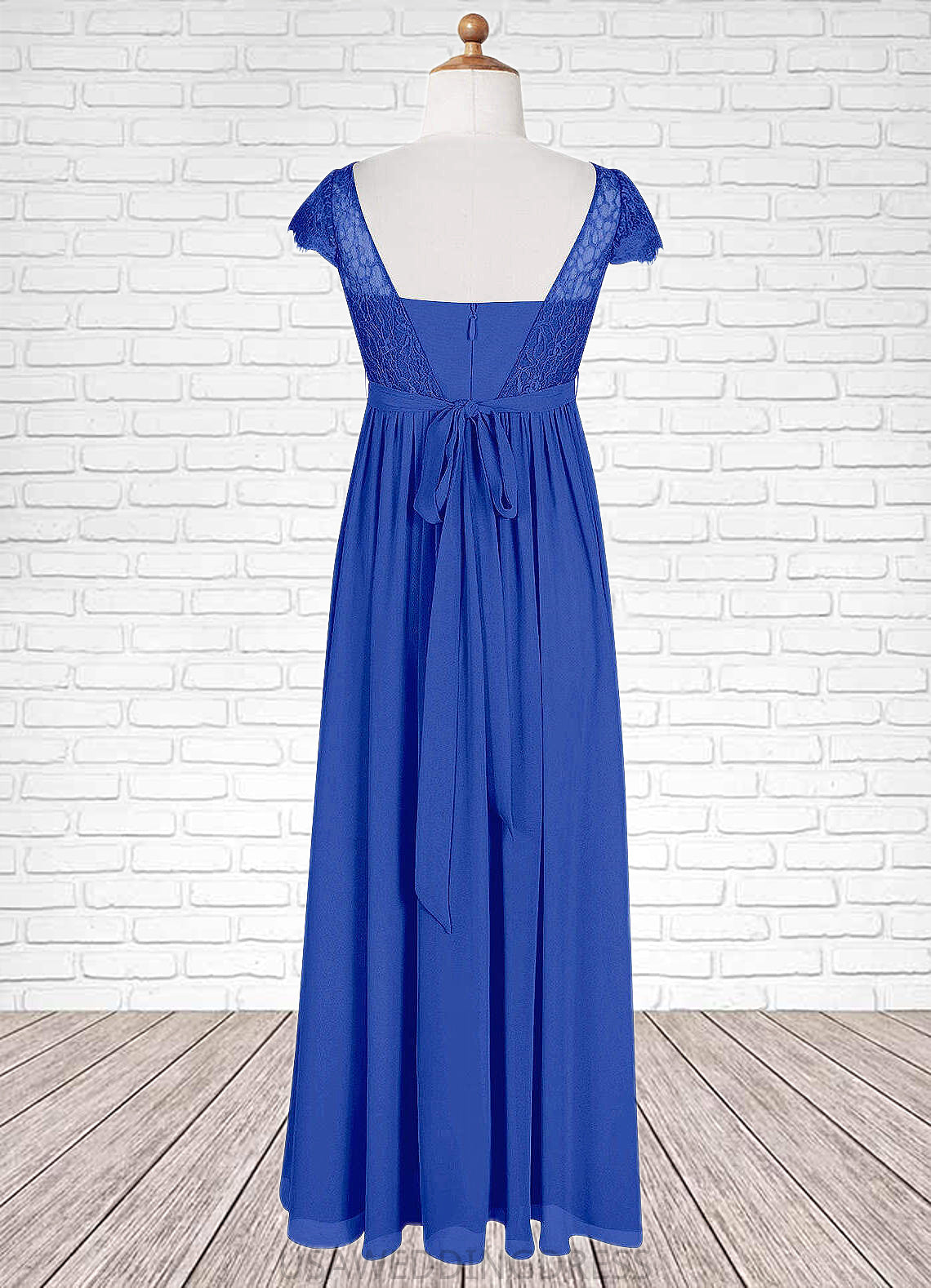 Salma A-Line Pleated Chiffon Floor-Length Junior Bridesmaid Dress Royal Blue DSP0022863