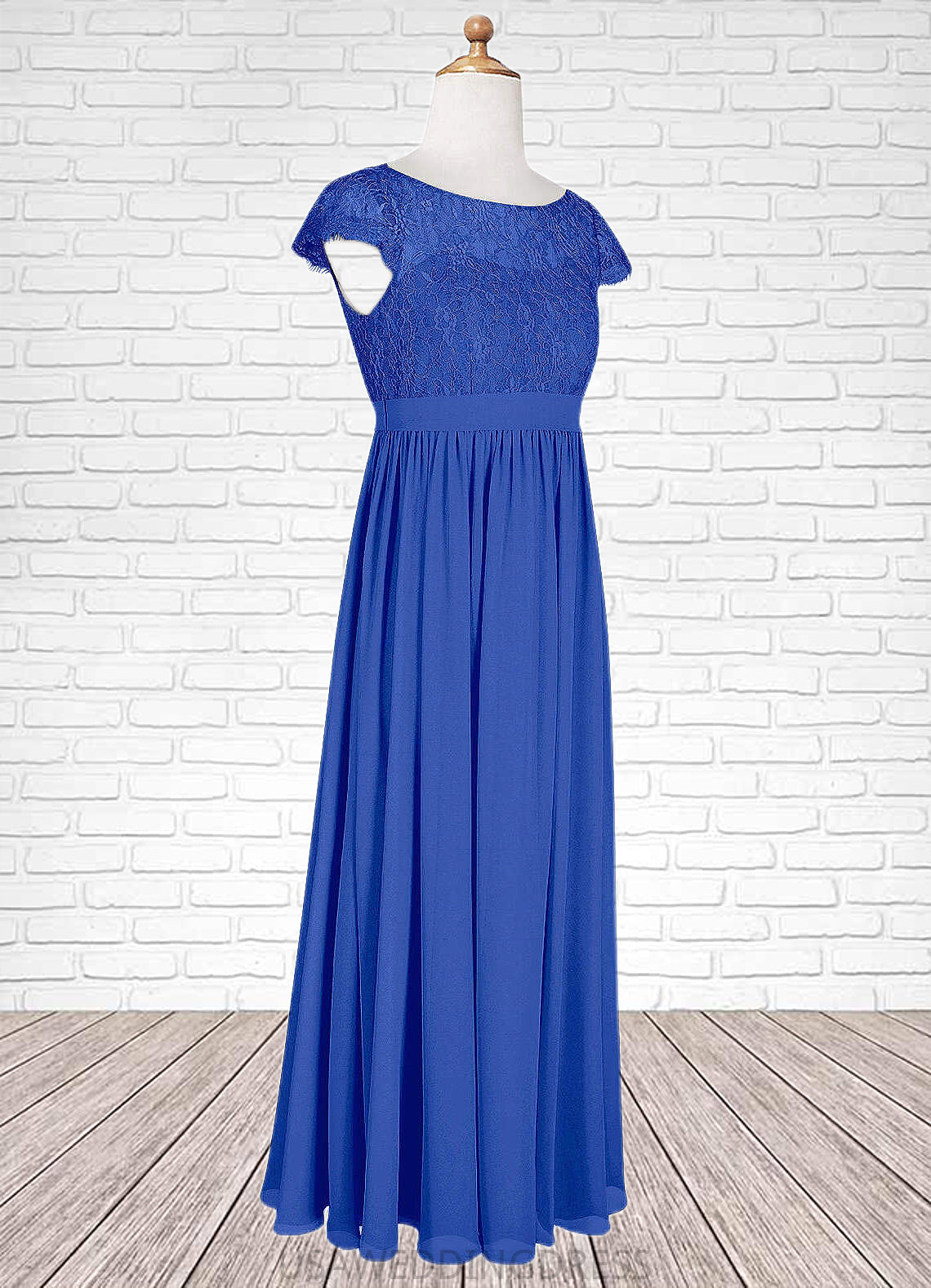 Salma A-Line Pleated Chiffon Floor-Length Junior Bridesmaid Dress Royal Blue DSP0022863