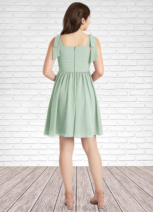 Yareli A-Line Pleated Chiffon Mini Junior Bridesmaid Dress Agave DSP0022864