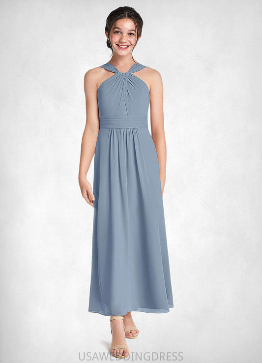 Pauline A-Line Pleated Chiffon Ankle-Length Junior Bridesmaid Dress dusty blue DSP0022866