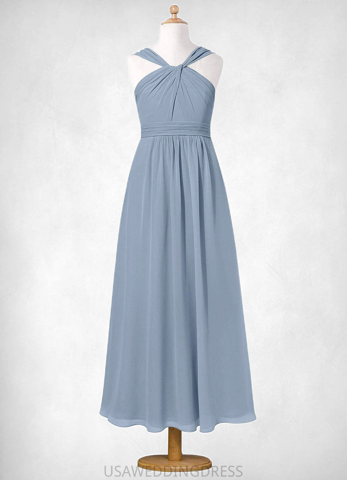 Pauline A-Line Pleated Chiffon Ankle-Length Junior Bridesmaid Dress dusty blue DSP0022866
