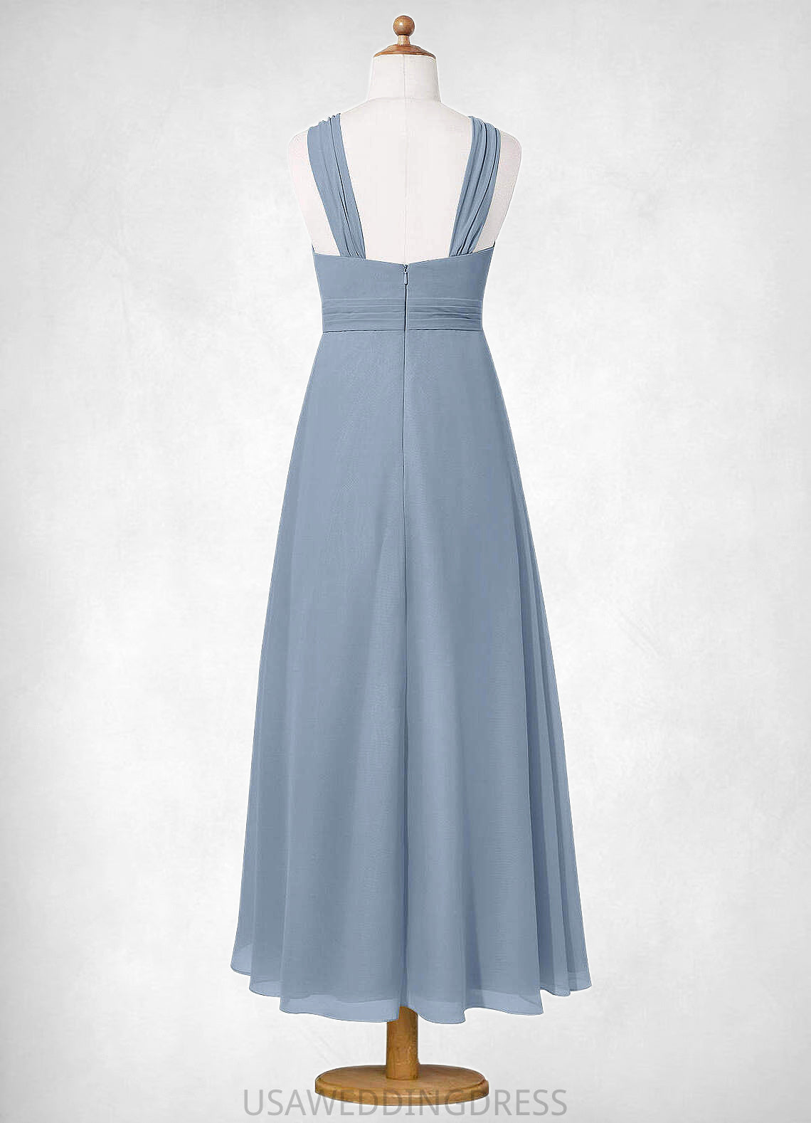 Pauline A-Line Pleated Chiffon Ankle-Length Junior Bridesmaid Dress dusty blue DSP0022866