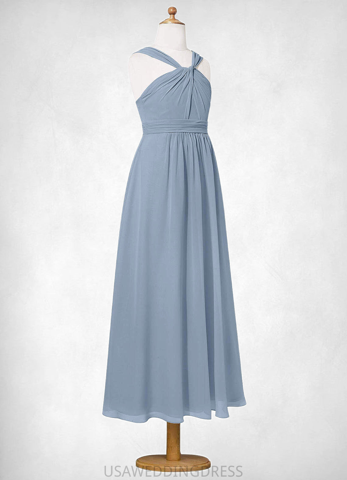 Pauline A-Line Pleated Chiffon Ankle-Length Junior Bridesmaid Dress dusty blue DSP0022866