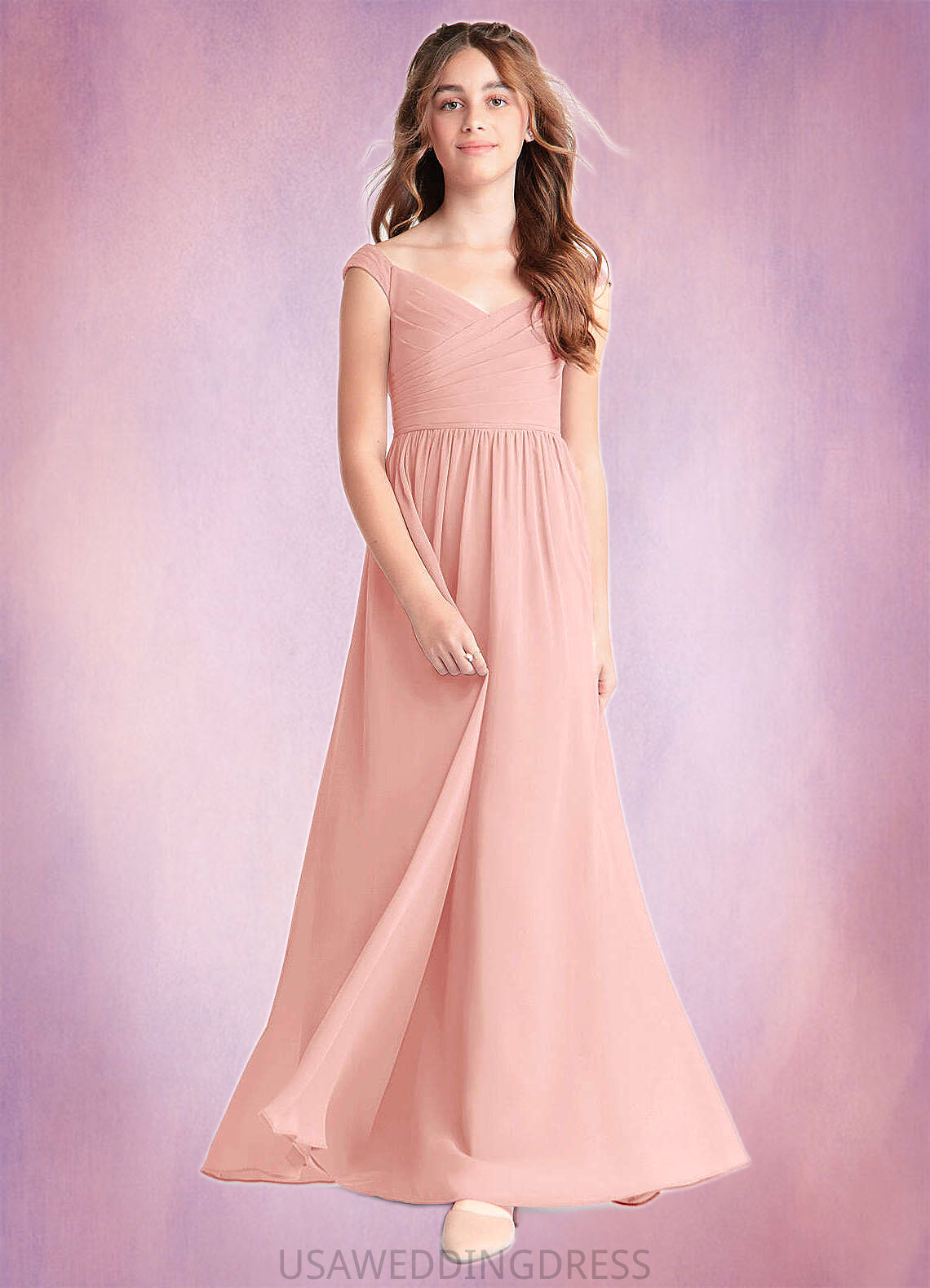 Cherish A-Line Pleated Chiffon Floor-Length Junior Bridesmaid Dress Rosette DSP0022868
