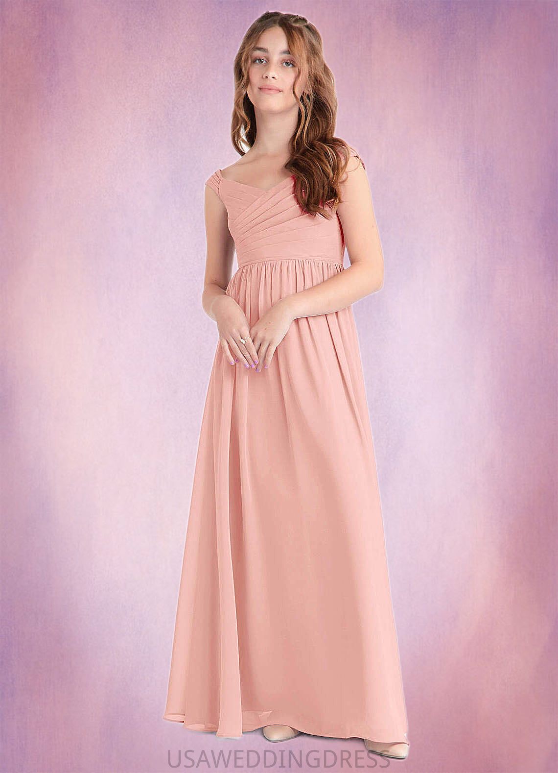 Cherish A-Line Pleated Chiffon Floor-Length Junior Bridesmaid Dress Rosette DSP0022868