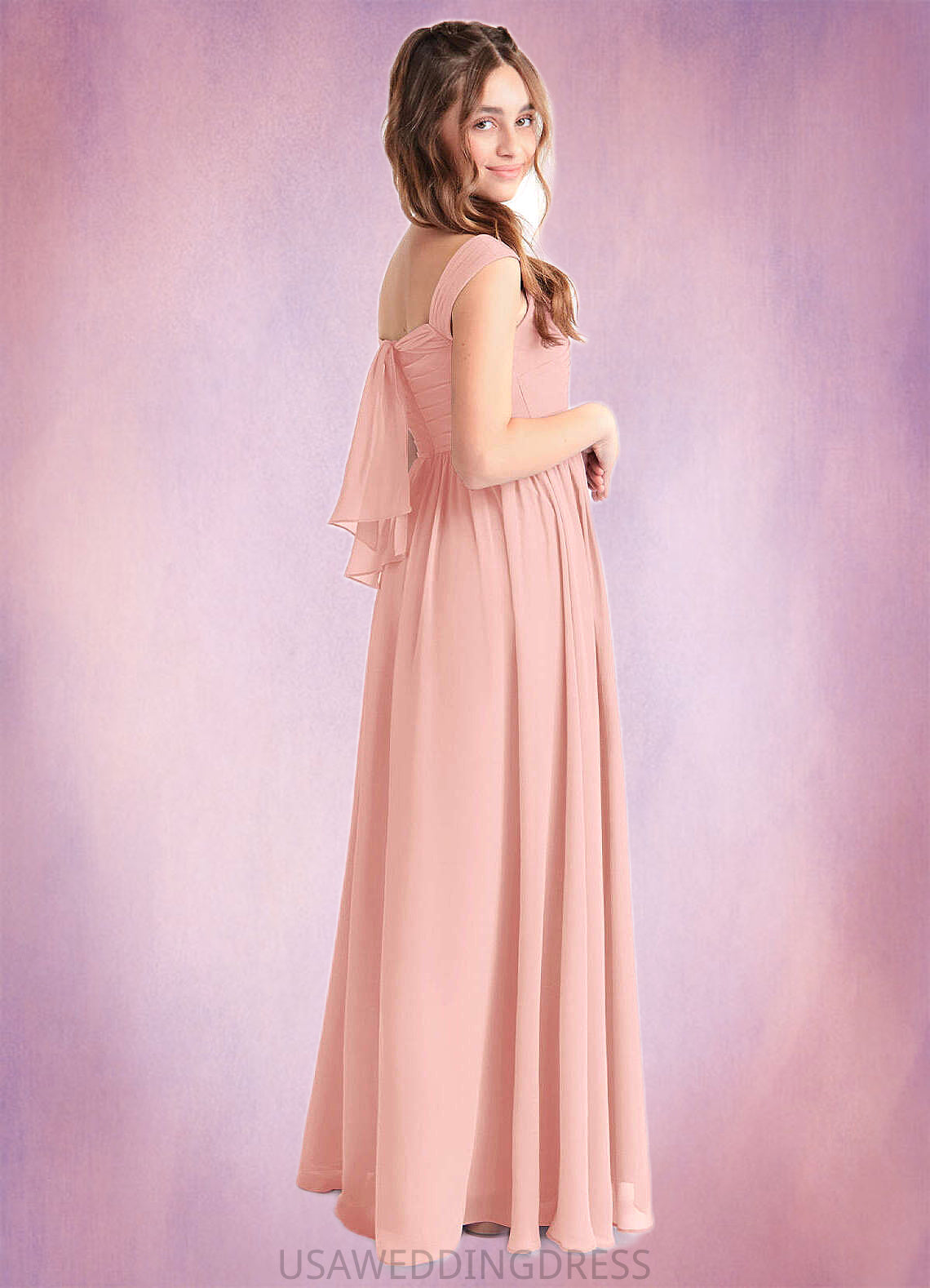Cherish A-Line Pleated Chiffon Floor-Length Junior Bridesmaid Dress Rosette DSP0022868