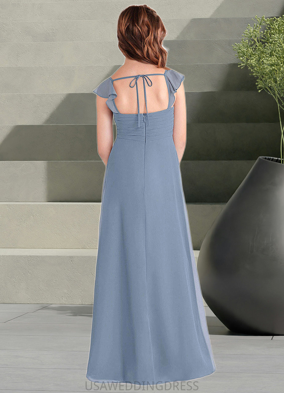 Gracelyn A-Line Sweetheart Neckline Chiffon Floor-Length Junior Bridesmaid Dress dusty blue DSP0022869