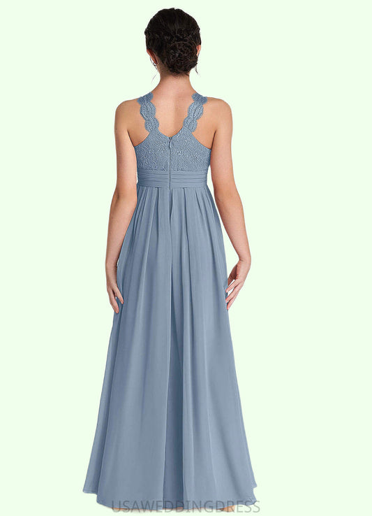 Marissa A-Line Lace Chiffon Floor-Length Junior Bridesmaid Dress dusty blue DSP0022871