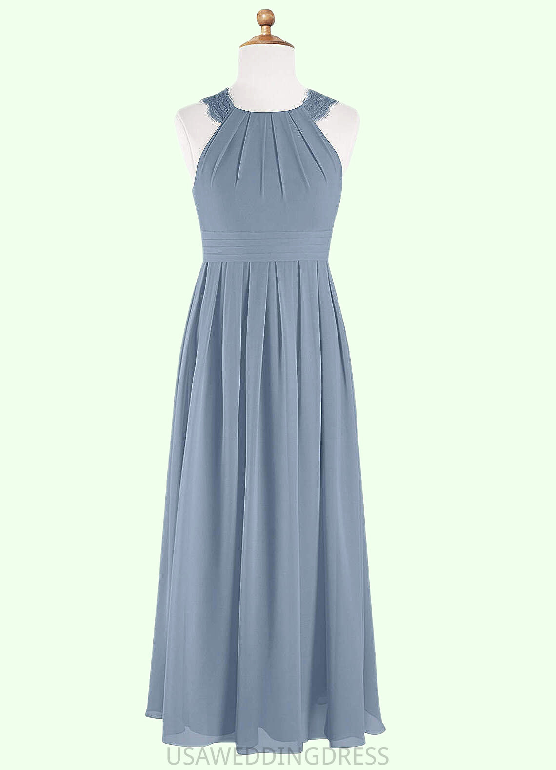 Marissa A-Line Lace Chiffon Floor-Length Junior Bridesmaid Dress dusty blue DSP0022871