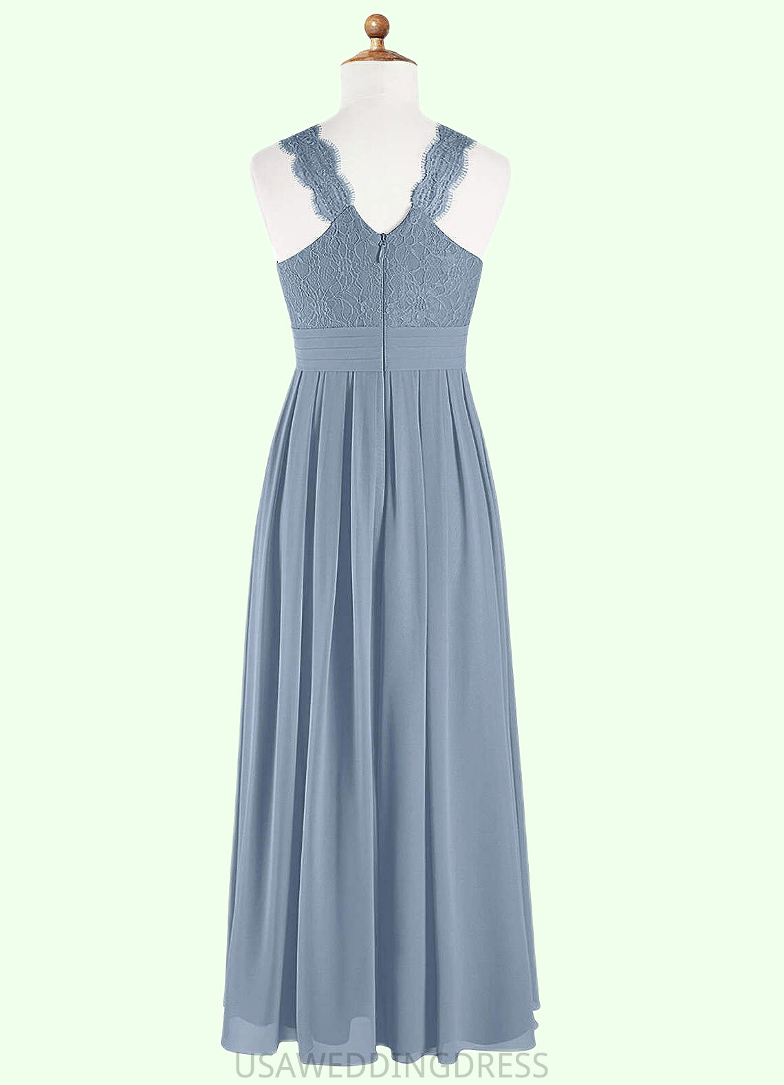 Marissa A-Line Lace Chiffon Floor-Length Junior Bridesmaid Dress dusty blue DSP0022871