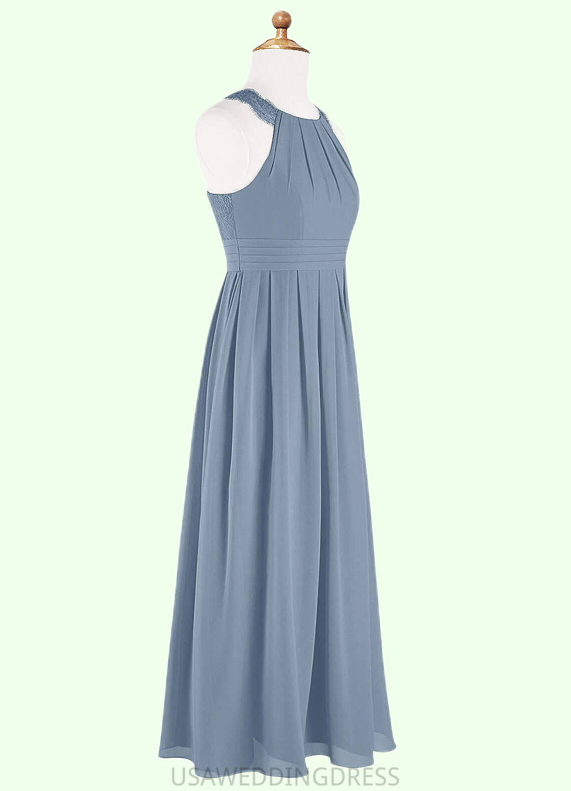 Marissa A-Line Lace Chiffon Floor-Length Junior Bridesmaid Dress dusty blue DSP0022871