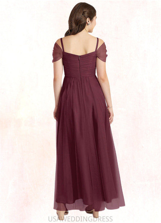 Kaiya A-Line Off the Shoulder Tulle Floor-Length Junior Bridesmaid Dress Cabernet DSP0022873