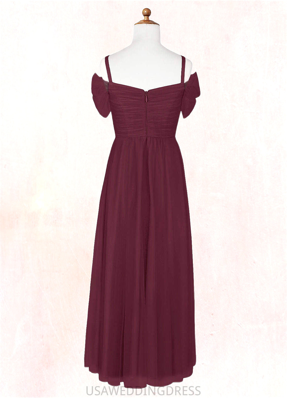 Kaiya A-Line Off the Shoulder Tulle Floor-Length Junior Bridesmaid Dress Cabernet DSP0022873