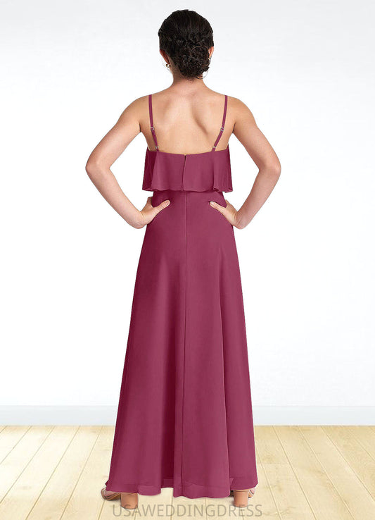 Maritza A-Line Ruched Chiffon Floor-Length Junior Bridesmaid Dress Mulberry DSP0022874
