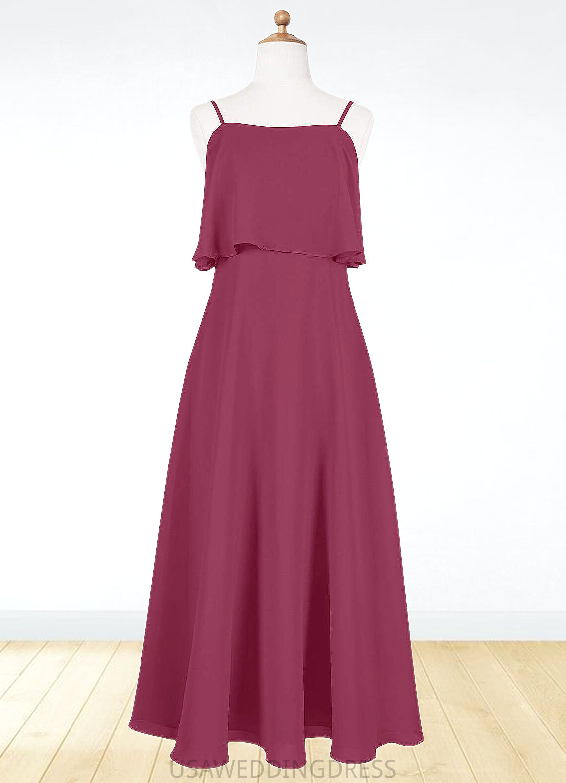 Maritza A-Line Ruched Chiffon Floor-Length Junior Bridesmaid Dress Mulberry DSP0022874