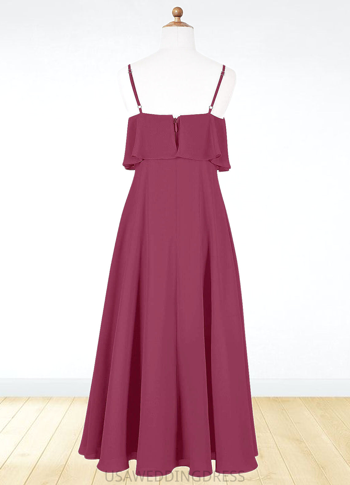 Maritza A-Line Ruched Chiffon Floor-Length Junior Bridesmaid Dress Mulberry DSP0022874