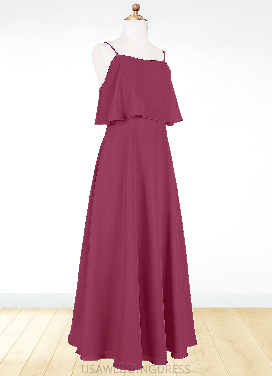 Maritza A-Line Ruched Chiffon Floor-Length Junior Bridesmaid Dress Mulberry DSP0022874