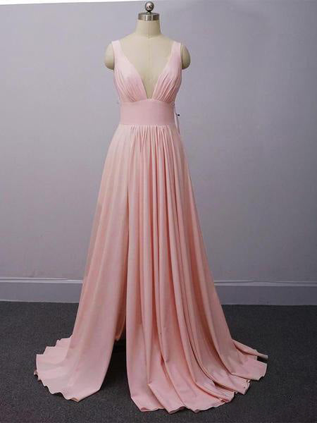 Burgundy A Line Deep V Neck Cheap Bridesmaid Dresses For Wedding GD00001