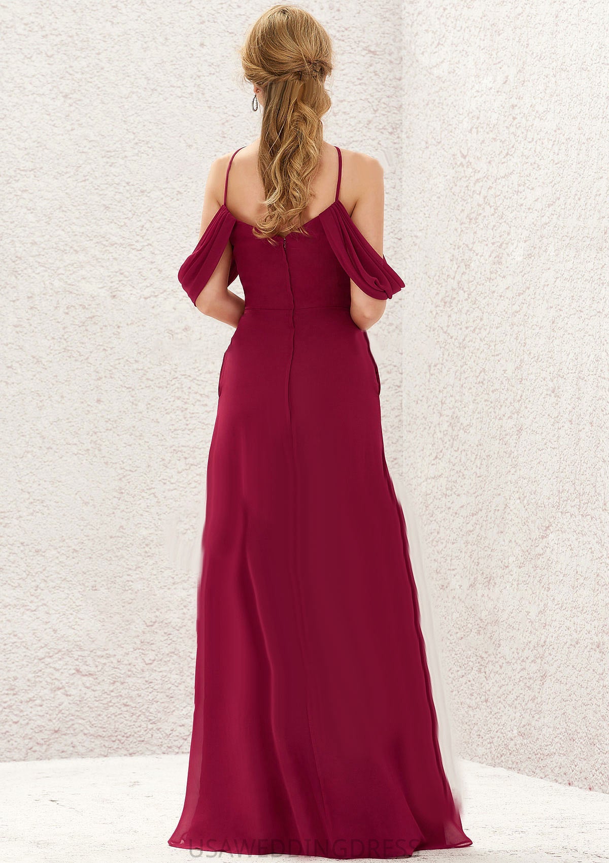 A-line Scalloped Neck Sleeveless Chiffon Long/Floor-Length Bridesmaid Dresses With Pockets Ariel DSP0025310