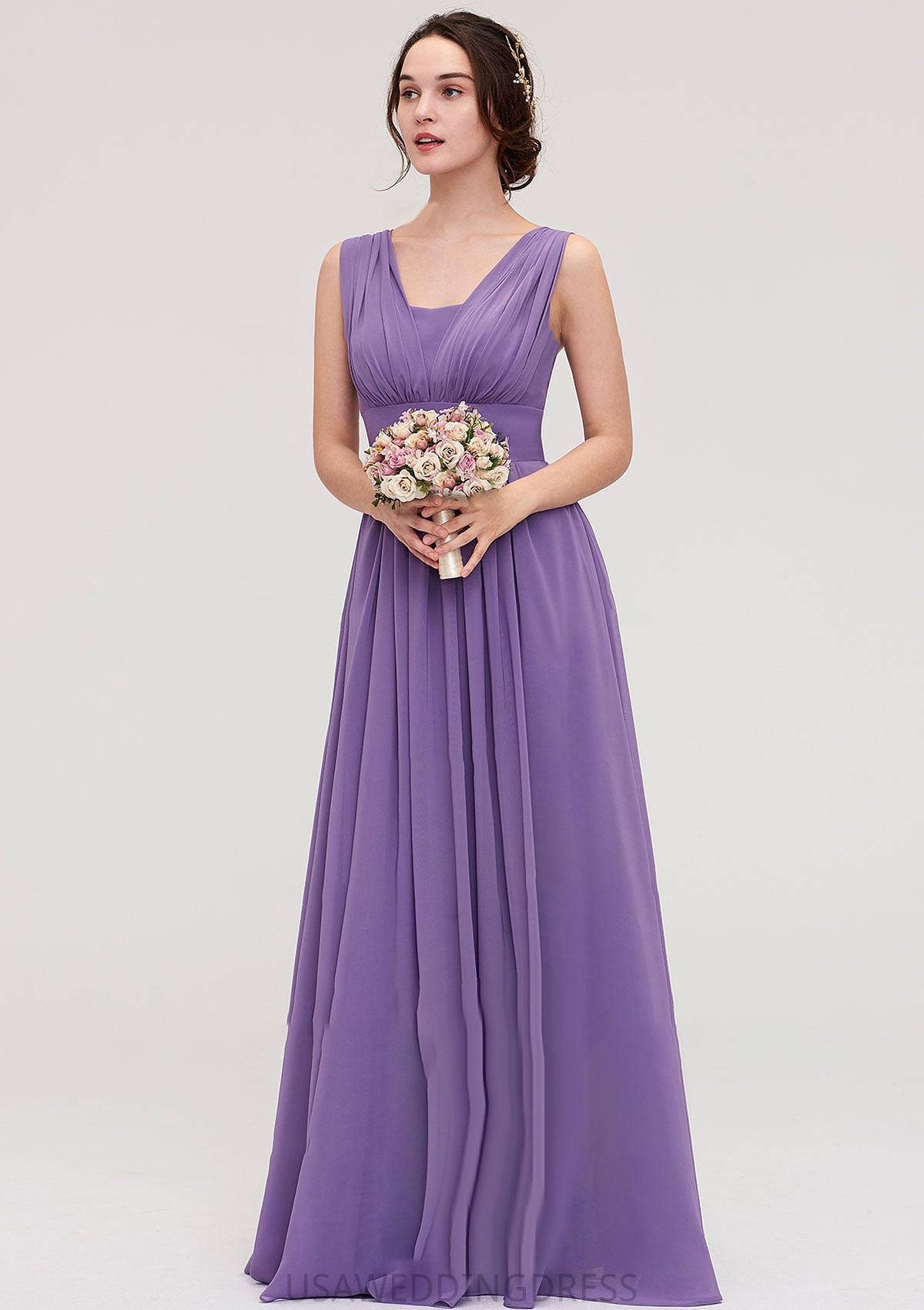Sleeveless Scalloped Neck Chiffon Long/Floor-Length Bridesmaid Dresseses With Pleated Mattie DSP0025314