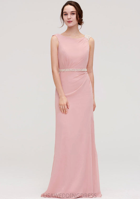 Sleeveless Sheath/Column Long/Floor-Length Chiffon Bridesmaid Dresses With Waistband Beading Presley DSP0025317