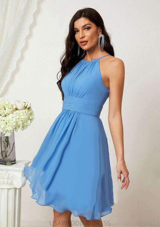 A-line Halter Sleeveless Knee-Length Chiffon Bridesmaid Dresses With Pleated Linda DSP0025324