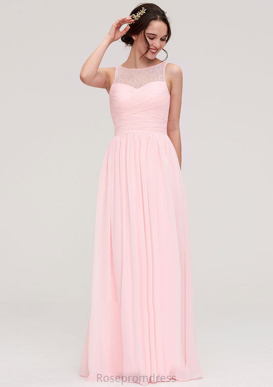 Sleeveless Chiffon A-line/Princess Long/Floor-Length Wedding Party Bridesmaid Dresses With Pleated Lace Mikayla SRSP0025332