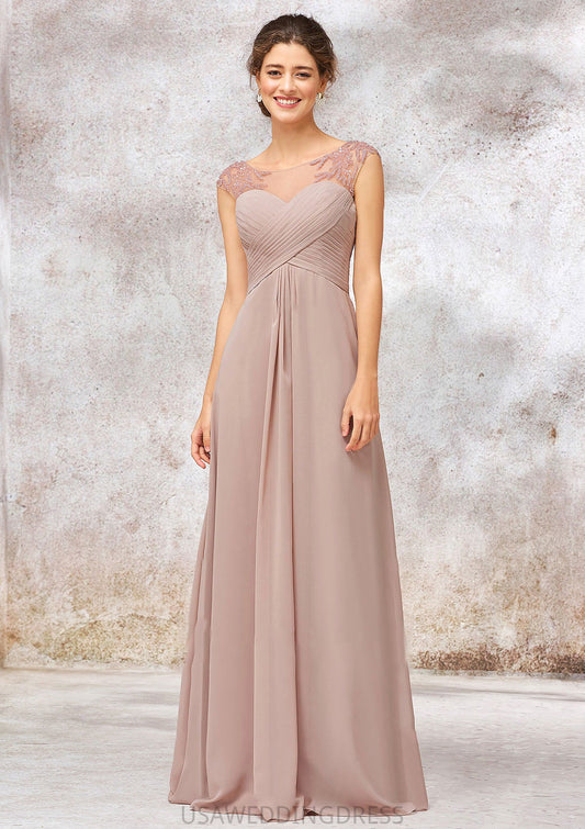 Illusion Neck Long/Floor-Length Chiffon A-line/Princess Bridesmaid Dresses With Sequins Pleated Beading Dahlia DSP0025334