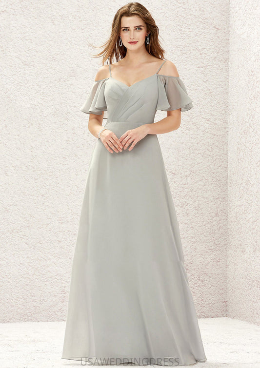 A-line Sweetheart Short Sleeve Long/Floor-Length Chiffon Bridesmaid Dresses With Pleated Angelina DSP0025338
