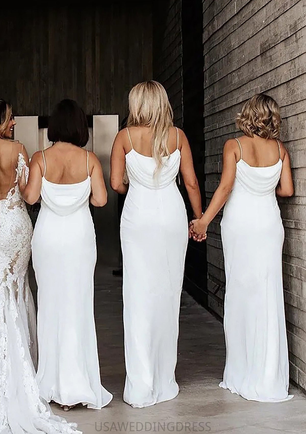 Sheath/Column Cowl Neck Spaghetti Straps Long/Floor-Length Satin Bridesmaid Dresses - Bridesmaid Dresses Judy DSP0025363