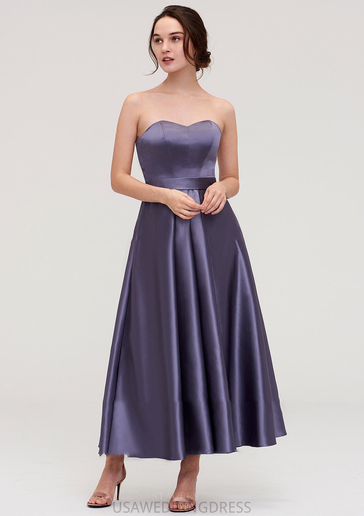 Sweetheart Sleeveless A-line/Princess Satin Ankle-Length Bridesmaid Dresses With Pleated Paisley DSP0025408