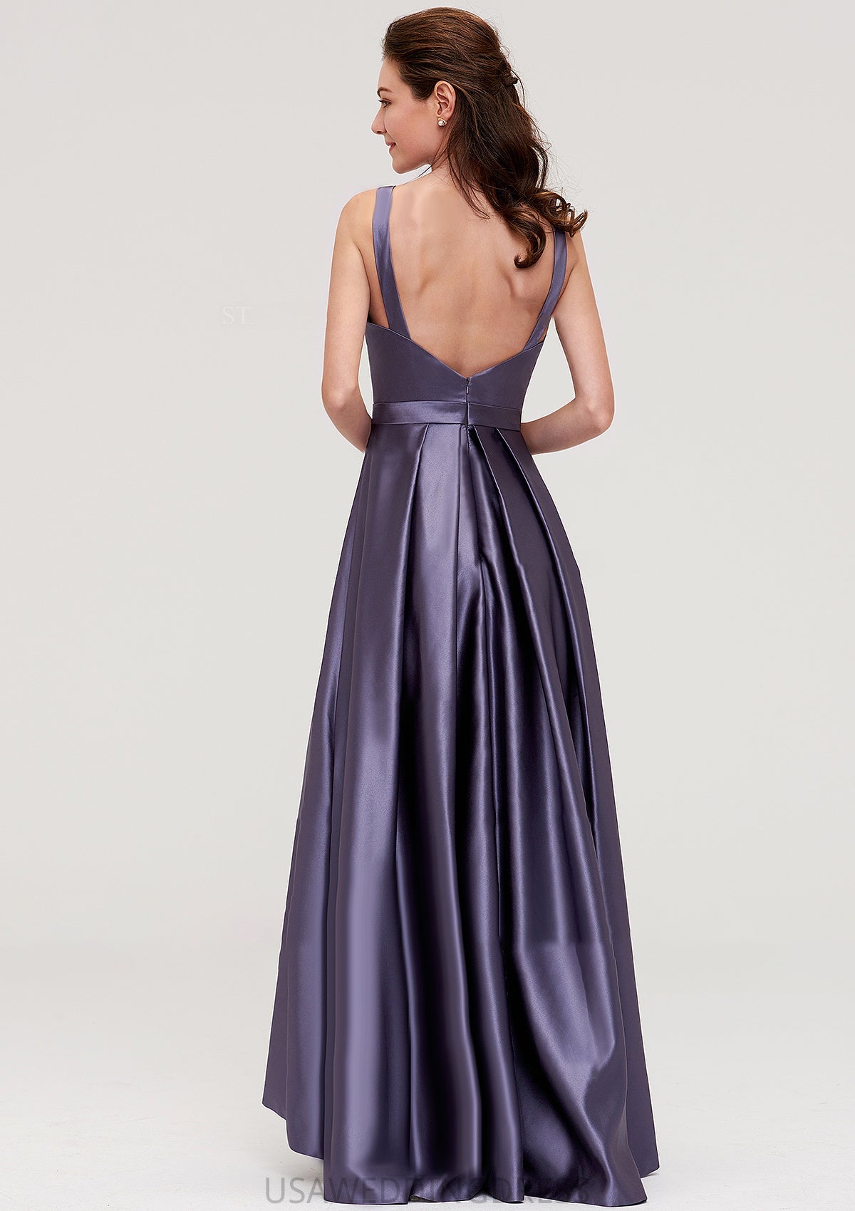 Sleeveless Bateau Ankle-Length Satin A-line/Princess Bridesmaid Dresses With Pleated Janae DSP0025409