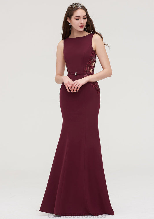 Bateau Sleeveless Sheath/Column Long/Floor-Length Elastic Satin Bridesmaid Dresses With Waistband Lace Sequins Dayana DSP0025443